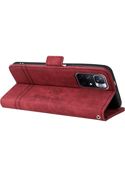 Xiaomi Redmi Için Note 11 Pro 5g (Mediatek)/note 11 Pro+ 5g/poco X4 NFC/11I 5g Baskılı Dikiş Hattı Deri Kılıf Telefon Cüzdan Stand Kapak Kırmızısı (Yurt Dışından) fırsatları