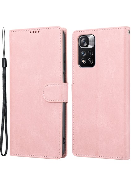 Manyetik Klasik Stil Pu Deri Deri Cüzdan Kılıfı Stand Anti-Çizik Tam Koruyucu Telefon Kapağı Xiaomi Redmi Için Kayışlı Note 11 Pro 5g (Çin) (Mediatek)/note 11 Pro+ 5g-Pink (Yurt Dışından)