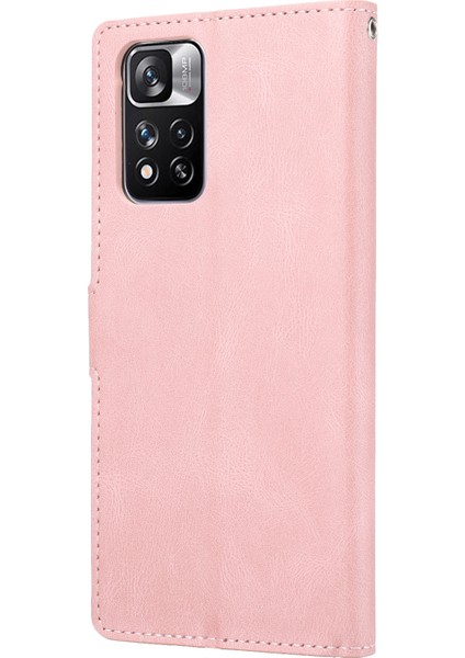 Manyetik Klasik Stil Pu Deri Deri Cüzdan Kılıfı Stand Anti-Çizik Tam Koruyucu Telefon Kapağı Xiaomi Redmi Için Kayışlı Note 11 Pro 5g (Çin) (Mediatek)/note 11 Pro+ 5g-Pink (Yurt Dışından) modelleri