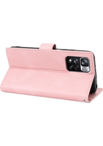 Manyetik Klasik Stil Pu Deri Deri Cüzdan Kılıfı Stand Anti-Çizik Tam Koruyucu Telefon Kapağı Xiaomi Redmi Için Kayışlı Note 11 Pro 5g (Çin) (Mediatek)/note 11 Pro+ 5g-Pink (Yurt Dışından) fırsatları