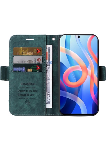 Xiaomi Redmi Için Note 11 Pro 5g (Mediatek)/note 11 Pro+ 5g/poco X4 NFC/11I 5g Baskılı Dikiş Hattı Deri Kılıf Telefon Cüzdan Stand Kapak Yeşili (Yurt Dışından) fiyatları