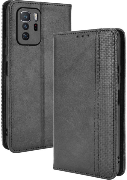 Manyetik Otomatik Absorbed Retro Style Cüzdan Stand Tasarım Telefon Kılıfı Xiaomi Redmi Note 10 Pro 5g/xiaomi Poco X3 Gt-Black (Yurt Dışından)