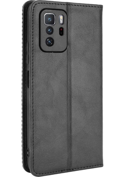Manyetik Otomatik Absorbed Retro Style Cüzdan Stand Tasarım Telefon Kılıfı Xiaomi Redmi Note 10 Pro 5g/xiaomi Poco X3 Gt-Black (Yurt Dışından)