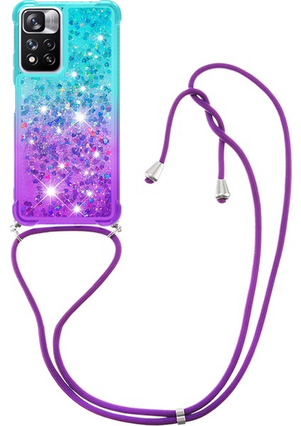 Le3-1 Serisi Gradyan Renk Demirleri Quicksand Tpu Kapak Xiaomi Için Uzun Kordonlu Iyi Korumalı Telefon Kasası Not 11 Pro+ 5g/redmi Note 11 Pro 5g (Çin) (Mediatek) -Blue/mor (Yurt Dışından)