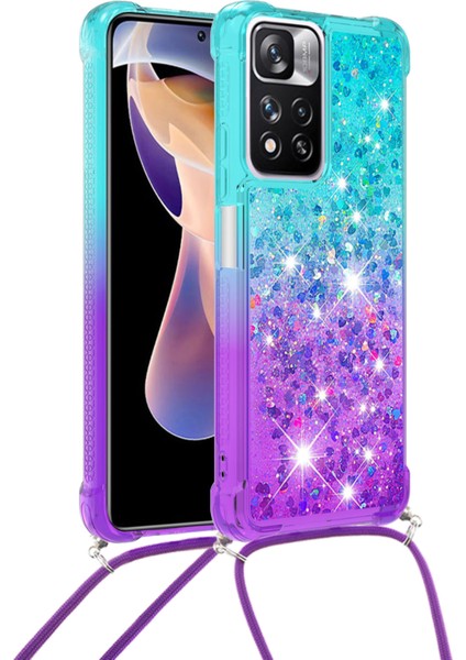 Le3-1 Serisi Gradyan Renk Demirleri Quicksand Tpu Kapak Xiaomi Için Uzun Kordonlu Iyi Korumalı Telefon Kasası Not 11 Pro+ 5g/redmi Note 11 Pro 5g (Çin) (Mediatek) -Blue/mor (Yurt Dışından)