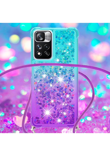 Le3-1 Serisi Gradyan Renk Demirleri Quicksand Tpu Kapak Xiaomi Için Uzun Kordonlu Iyi Korumalı Telefon Kasası Not 11 Pro+ 5g/redmi Note 11 Pro 5g (Çin) (Mediatek) -Blue/mor (Yurt Dışından)