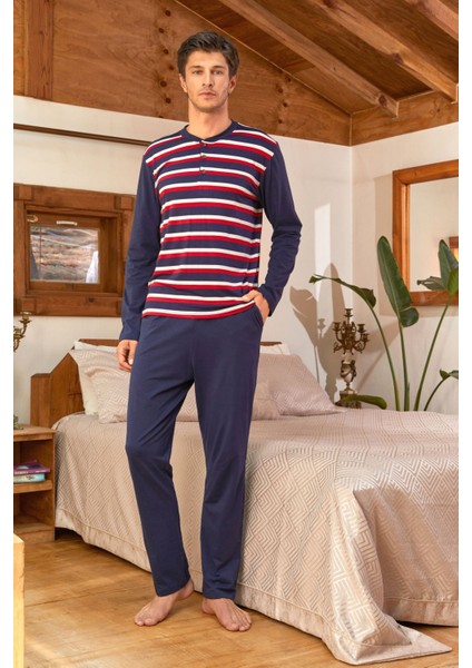 24425 Erkek Uzun Kollu Pijama Takım Lacivert