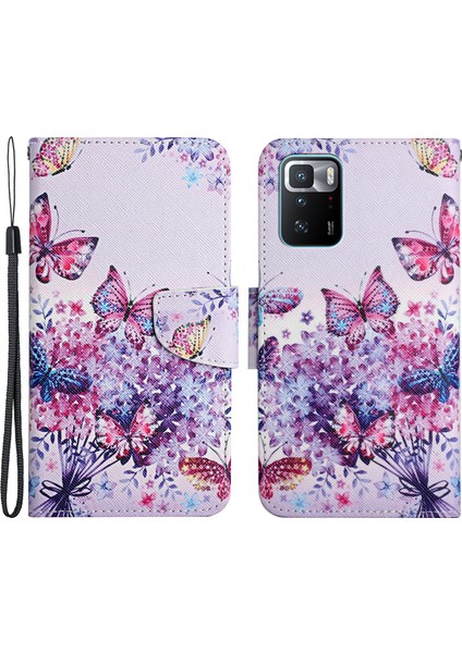 Desen Deri Telefon Kılıfı Cüzdan Stand Kapağı, Xiaomi Redmi Için Bilek Kayışı ile Kapak Note 10 Pro 5g/xiaomi Poco X3 Gt 5g Gravazling Kelebek (Yurt Dışından)