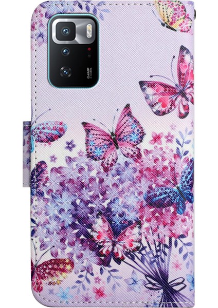 Desen Deri Telefon Kılıfı Cüzdan Stand Kapağı, Xiaomi Redmi Için Bilek Kayışı ile Kapak Note 10 Pro 5g/xiaomi Poco X3 Gt 5g Gravazling Kelebek (Yurt Dışından)
