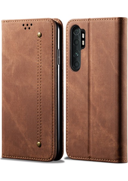 Kot Pantolon Deri Telefonu Cüzdanlı Deri Telefonu Xiaomi Mi Için Standı Not 10 Lite-Brown (Yurt Dışından)