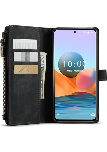 Xiaomi Redmi Için Note 10 Pro 4g (Global)/(Hindistan)/not 10 Pro Max C30 Serisi Şok Emilim Fermuar Cep Cüzdan Kapağı, Stand Tasarım Pu Deri Telefon Kılıf Black (Yurt Dışından) modelleri