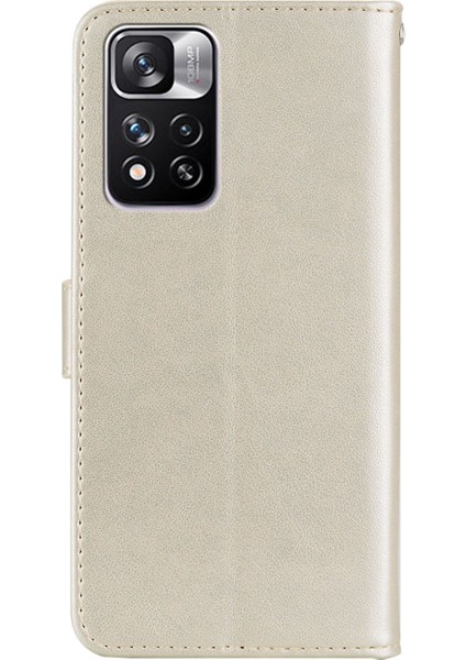 Pu Deri Manyetik Toka Rhinestone Dekoru Telefon Kılıfı Stand Baykuş Çiçeği Baskalı Kabuk Kapağı Xiaomi Redmi Not 11 Pro 5g (Çin) (Mediatek)/11 Pro+ 5g-Gold (Yurt Dışından) fiyatları