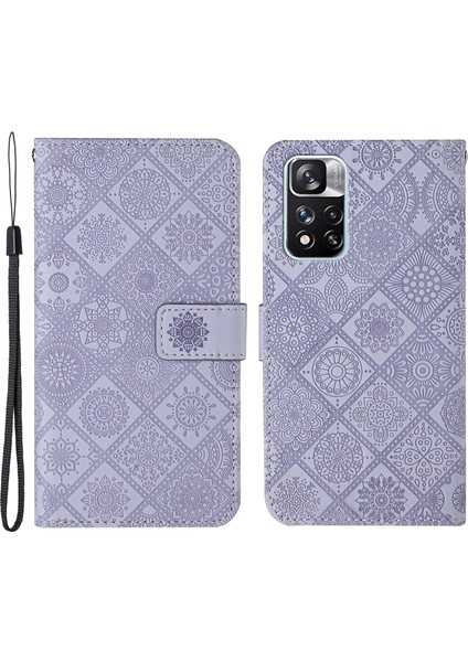 Çekim Dirençli Baskı Etnik Tarzı Çiçek Manyetik Toka Cüzdanı Pu Deri Kabuk Xiaomi Redmi Note 11 Pro 5g (Çin) (Mediatek)/not 11 Pro+ 5g-Purple (Yurt Dışından)