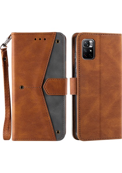 Birleştirme Dikiş Cilt Dokunuşu Hissi Tam Koruma Pu Deri Kapak Iç Tpu Telefon Kasası Kabuk Xiaomi Için Stant Cüzdanı Not 11 Pro 5g (Çin) (Mediatek)/not 11 Pro+ 5g-Brown (Yurt Dışından)