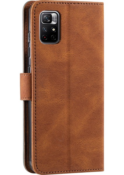 Birleştirme Dikiş Cilt Dokunuşu Hissi Tam Koruma Pu Deri Kapak Iç Tpu Telefon Kasası Kabuk Xiaomi Için Stant Cüzdanı Not 11 Pro 5g (Çin) (Mediatek)/not 11 Pro+ 5g-Brown (Yurt Dışından) modelleri