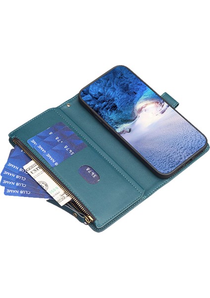 Xiaomi Için BF19 Redmi 9A Önleme Önleyici Telefon Kapağı Zippered Pu Deri Cüzdan Standı Telefon Vaka-Yeşil (Yurt Dışından) modelleri