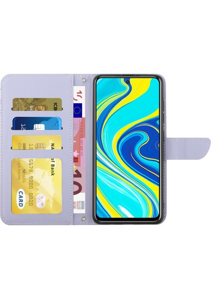 Xiaomi Redmi Için Note 9 Pro/not 9 Pro Max/not 9s Kelebek Çiçek Desenleme Desen Cüzdan Pu Kılıf Pu Deri Deri Kitaplık Stand Magnetik Koyu Omuz Kayış Işığı Mor Moral (Yurt Dışından) fırsatları