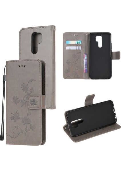 Xiaomi Redmi Için Kelebek Çiçek Cüzdan Deri Kapağı 9-Grey (Yurt Dışından)