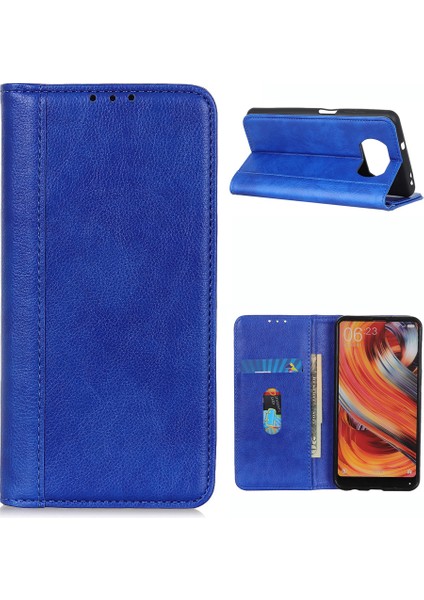 Xiaomi Için Poco X3 Nfc/poco X3 Telefon Kılıfı Pu Deri Telefon Kapağı Damla Geçirmez Litchi Doku Koruyucu Stand Cüzdan Mavisi (Yurt Dışından)