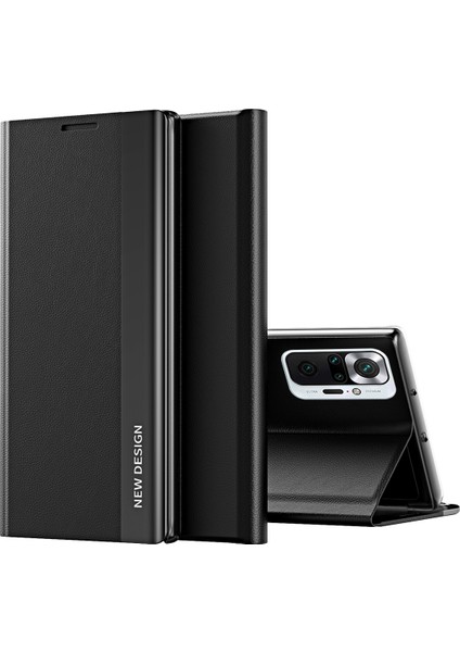 Xiaomi Redmi Için Tam Koruma Sonbahar Geçirmez Deri Telefon Standı Kasa Kabuğu Note 10 Pro 4g (Global)/note 10 Pro 4g (Hindistan) -Black (Yurt Dışından)
