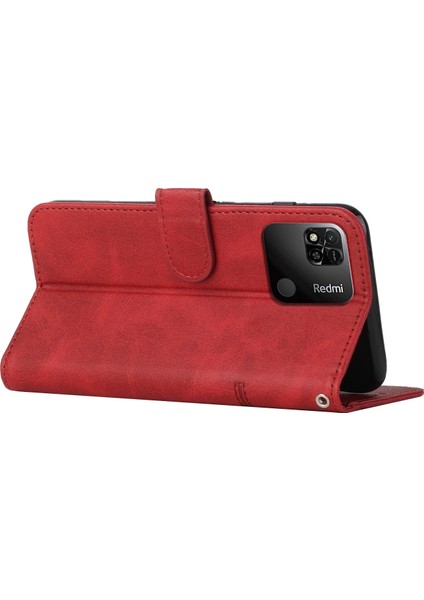 Xiaomi Redmi 10A/POCO C31/REDMI 9c/9c Nfc Dikiş Pu Deri Koruyucu Kılıf Fonksiyon Folio Stand Şok Geçirmez Kapak Kayış-Kırmızı ile (Yurt Dışından) fırsatları