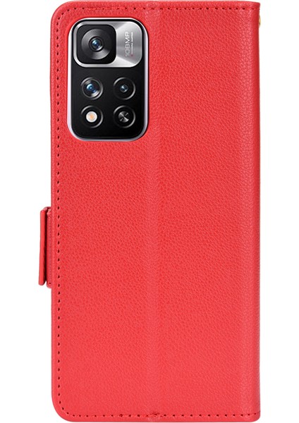 Stand Fonksiyon Litchi Doku Pu Deri Cüzdan Kılıfı Xiaomi Redmi Için Çift Manyetik Toka Çevirme Kapağı Not 11 Pro+ 5g/redmi Not 11 Pro 5g (Çin) (Mediatek) -Red (Yurt Dışından) modelleri