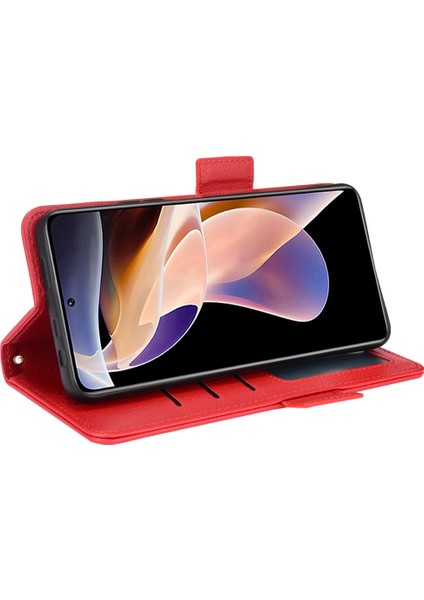 Stand Fonksiyon Litchi Doku Pu Deri Cüzdan Kılıfı Xiaomi Redmi Için Çift Manyetik Toka Çevirme Kapağı Not 11 Pro+ 5g/redmi Not 11 Pro 5g (Çin) (Mediatek) -Red (Yurt Dışından) fırsatları