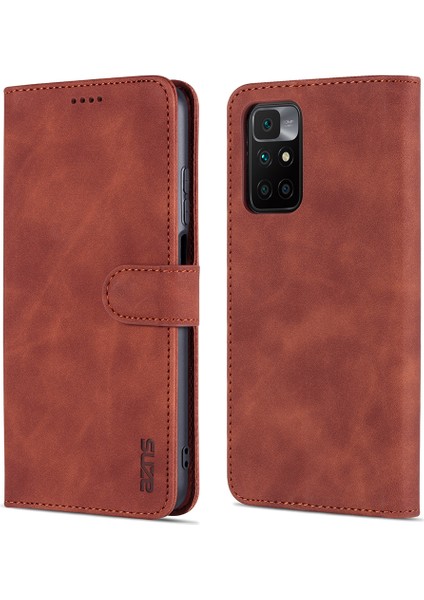 Deri Cüzdan Stand Telefon Kılıfı Flip Kart Yuvaları Xiaomi Için Tam Telefon Kabuğu Korunmalı 10 4g (2021)/REDMI 10 2022 4g/redmi Not 11 4g (Mediatek)/redmi 10 Prime-Brown (Yurt Dışından)