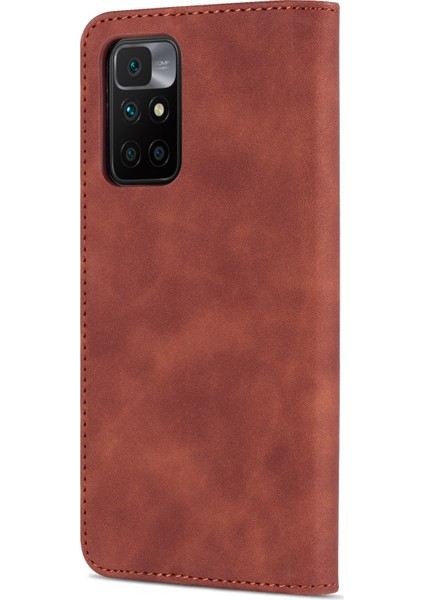 Deri Cüzdan Stand Telefon Kılıfı Flip Kart Yuvaları Xiaomi Için Tam Telefon Kabuğu Korunmalı 10 4g (2021)/REDMI 10 2022 4g/redmi Not 11 4g (Mediatek)/redmi 10 Prime-Brown (Yurt Dışından) modelleri