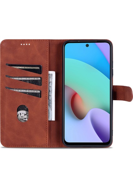 Deri Cüzdan Stand Telefon Kılıfı Flip Kart Yuvaları Xiaomi Için Tam Telefon Kabuğu Korunmalı 10 4g (2021)/REDMI 10 2022 4g/redmi Not 11 4g (Mediatek)/redmi 10 Prime-Brown (Yurt Dışından) fırsatları