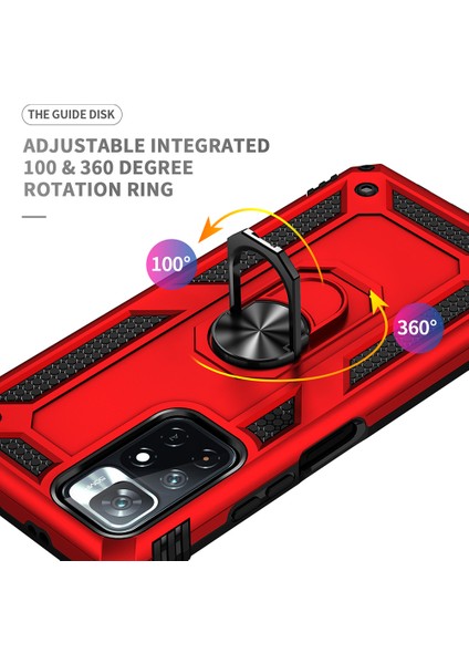 Yüzük Kickstand Fonksiyon Anti-Çizgi Şok Geçirmez Sabit Pc Yumuşak Tpu Koruyucu Koruyucu Koruyucu Koruyucu Kılıf Not 11 5g (Çin) (Mediatek)/redmi Not 11T 5g/not 11S 5g-Red (Yurt Dışından) modelleri