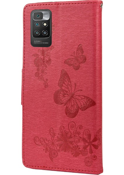 Deri Cüzdan Kasası Izleme Xiaomi Için Stant ile Kelebek Çiçek Telefon Kılıfı 10 Redmi 10 Prime/redmi 10-Kırmızı (Yurt Dışından) modelleri