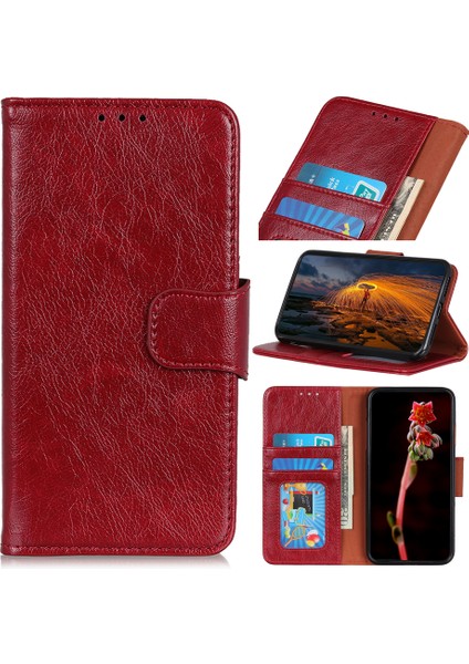 Nappa Doku Xiaomi Redmi Için Deri Deri Cüzdan Kılıfı 9-Kırmızı (Yurt Dışından)