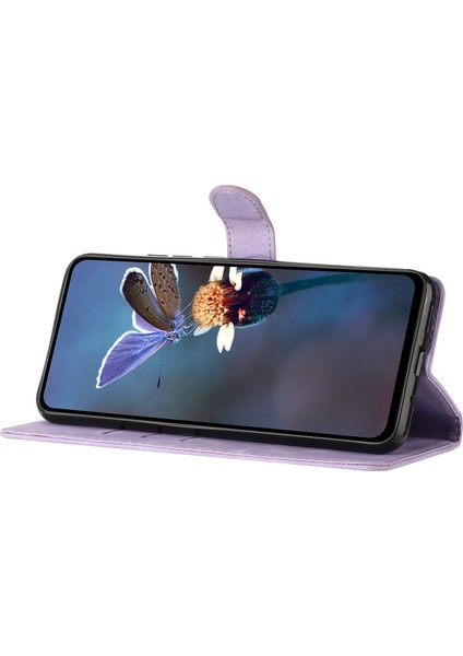 Xiaomi Redmi Için Telefon Kılıfı 10 2022 4g/redmi 10 Prime/redmi 10 4g (2021)/NOT 11 4g (Mediatek), Pu Deri Çiçek Baskılı Stant Cüzdanı Kapak-Mor (Yurt Dışından)