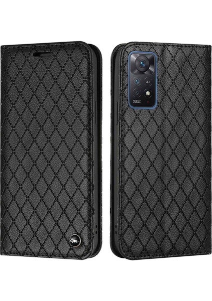 Xiaomi Redmi Için Note 12 Pro 4g/11 Pro 4g (Mediatek)/note 11 Pro 5g (Qualcomm)/note 11 Pro+ 5g Rhombus Desen Litchi Dokusu Manyetik Pu Deri Cüzdan Kılıf Black (Yurt Dışından)