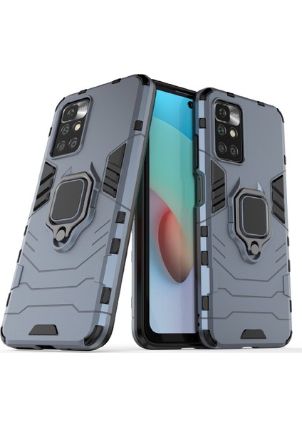 Xiaomi Redmi 10 4g (2021)/REDMI 10 2022 4g/redmi Not 11 4g (Mediatek) Yüzük Tutucu Kickstand Shockproof Tpu+Sert Pc Telefon Kapak-Mavi (Yurt Dışından)