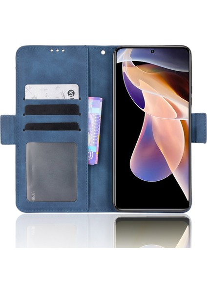 Manyetik Kapanma Çekmeye Dayanıklı Kılıf Çok Kart Yuvası Tasarım Cüzdanı Pu Deri Telefon Kapağı Xiaomi Redmi Not 11 Pro+ 5g/redmi Note 11 Pro 5g (Çin) (Mediatek) -Blue (Yurt Dışından) fırsatları