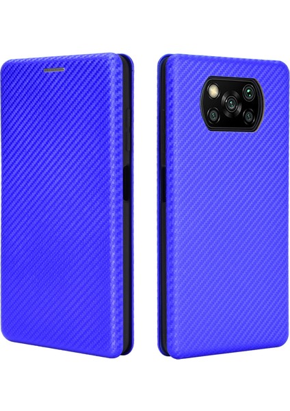 Karbon Fiber Kart Tutucu Xiaomi Poco X3/poco X3 Nfc-Blue Için Otomatik Absorlanmış Deri Kılıf (Yurt Dışından)