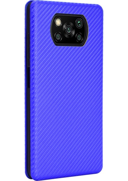 Karbon Fiber Kart Tutucu Xiaomi Poco X3/poco X3 Nfc-Blue Için Otomatik Absorlanmış Deri Kılıf (Yurt Dışından)