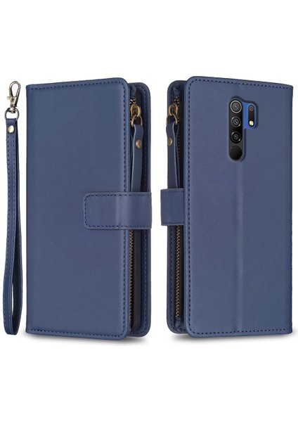 Xiaomi Redmi Için BF19 9 Anti-Dut Pu Deri Deri Cüzdan Fermuarlı Cep Telefon Kılıfı Stand Telefon Kapak Mavisi (Yurt Dışından)