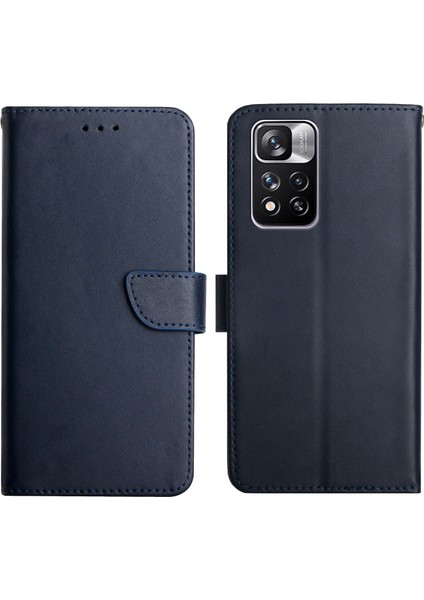 Nappa Doku Folio Flip Orijinal Deri Tam Kapsama Telefon Kılıfı Manyetik Kapanma Stand Stand Cüzdanı Xiaomi Redmi Note 11 Pro 5g (Çin) (Mediatek)/not 11 Pro+ 5g-Mavi (Yurt Dışından)