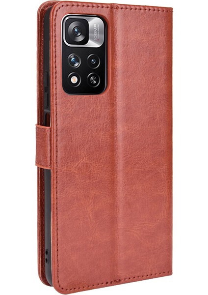Çılgın At Doku Anti Drop Anti-Drop Şık Pu Deri Cüzdan Xiaomi Için Kullanışlı Kayış ile Manyetik Kapanma Kılıfı Not 11 Pro+ 5g/redmi Note 11 Pro 5g (Çin) (Mediatek) -Brown (Yurt Dışından) modelleri