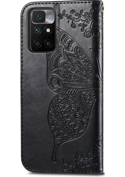Baskılı Kelebek Çiçek Deri Telefon Cüzdan Xiaomi Redmi Için Flip Kapak Kabuğu 10 4g (2021)/REDMI 10 2022 4g/redmi Not 11 4g (Mediatek)/redmi 10 Prime-Black (Yurt Dışından) modelleri