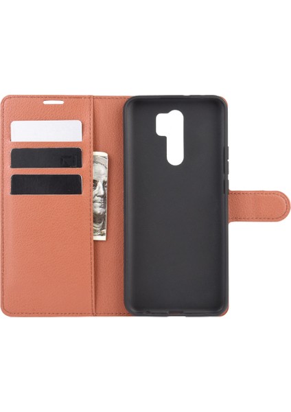 Litchi Doku Cüzdan Stand Deri Kapak Kılıfı Xiaomi Redmi 9-Brown (Yurt Dışından) modelleri