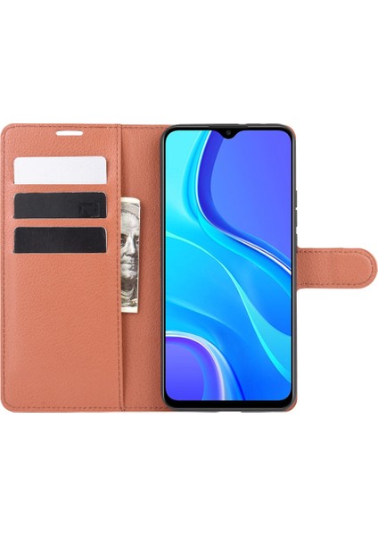 Litchi Doku Cüzdan Stand Deri Kapak Kılıfı Xiaomi Redmi 9-Brown (Yurt Dışından) fırsatları