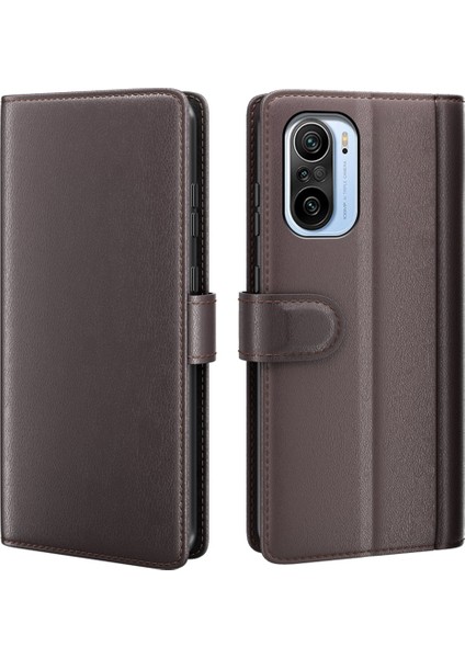 Xiaomi Mi 11I/POCO F3/redmı K40/REDMI K40 Pro/redmi K40 Pro+ Split Orijinal Deri Kitap Cüzdan Flip Kılıf Tam Koruma Folio Stand Kapak Koruyucu-Brown (Yurt Dışından)