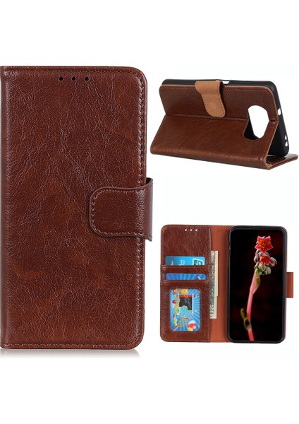 Telefon Kabuğu Nappa Dokusu Xiaomi Poco X3 Nfc/x3-Brown Için Deri Deri Cüzdan Kılıfı (Yurt Dışından)