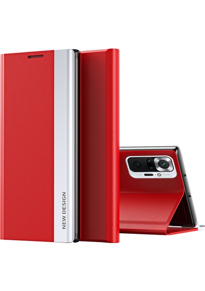 Xiaomi Redmi Için Tam Koruma Sonbahar Geçirmez Deri Telefon Standı Kasa Kabuğu Note 10 Pro 4g (Global)/note 10 Pro 4g (Hindistan) -Red (Yurt Dışından)