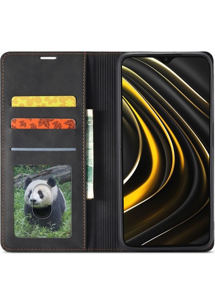 Xiaomi Poco M3-Black Için Cilt Hissi Deri Çantası (Yurt Dışından)