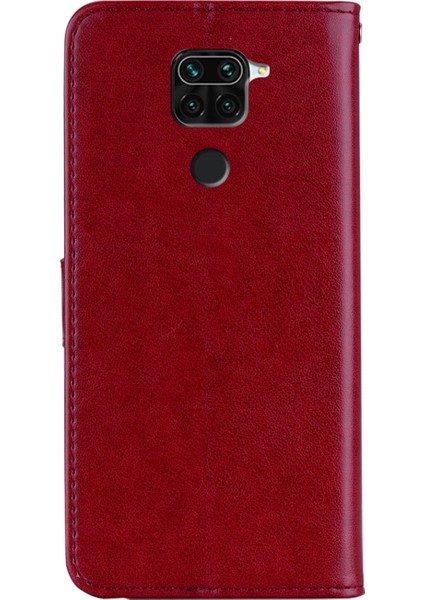 Baykuş Izi Rhinestone Dekor Deri Telefon Kılıfı Xiaomi Redmi Not 9-Kırmızı (Yurt Dışından)